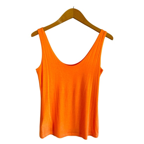Double Zero Scoop Neck Tank Size Large Orange Sleeveless Straight Hem Stretch - Picture 7 of 11